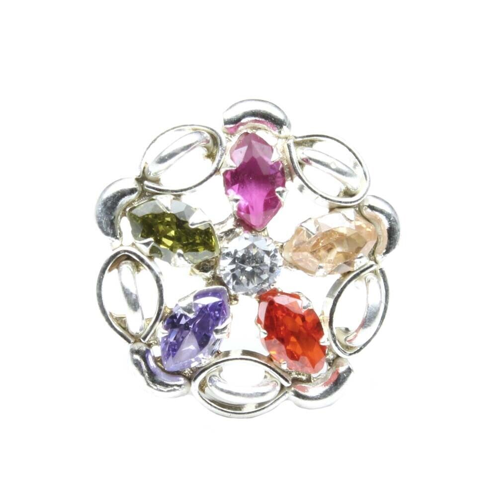 Fine Floral 925 Sterling Silver Multi-color CZ Studded Nose ring 