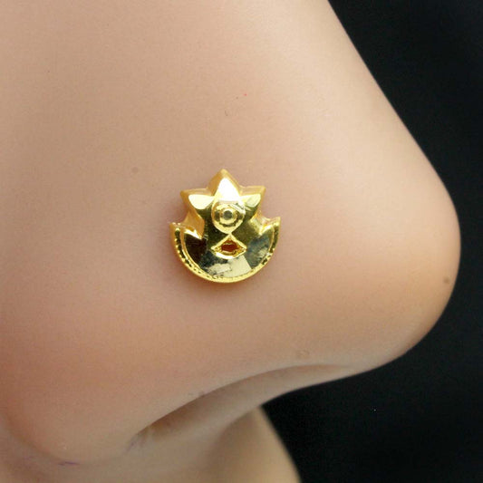 Indian Style 14K Real Gold Moon Star Style Nose Stud 