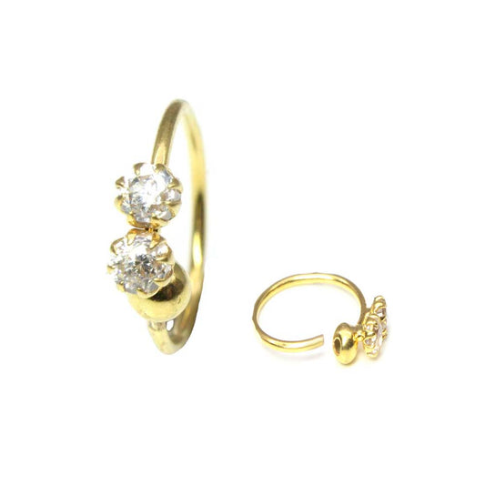 Style 2 CZ Studded Nose Ring 14k Solid Real Gold