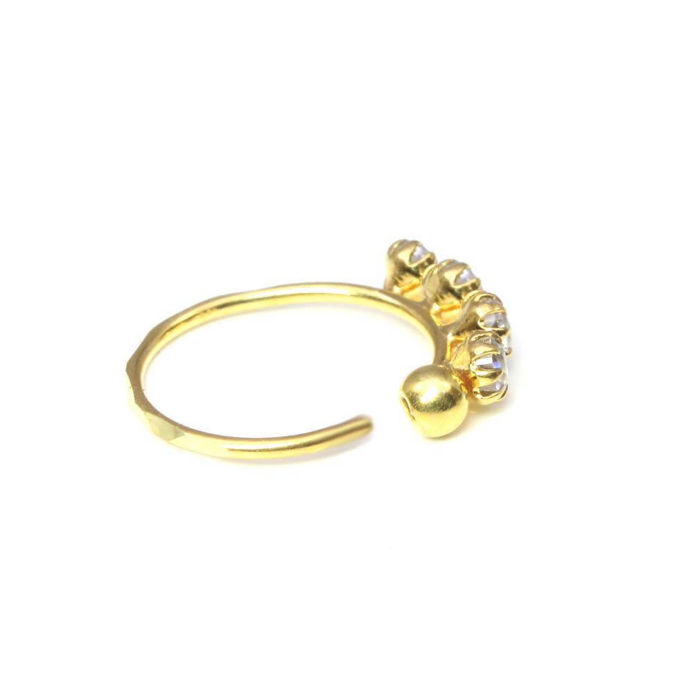  Studded Nose Hoop Ring 14k Solid Real Gold 