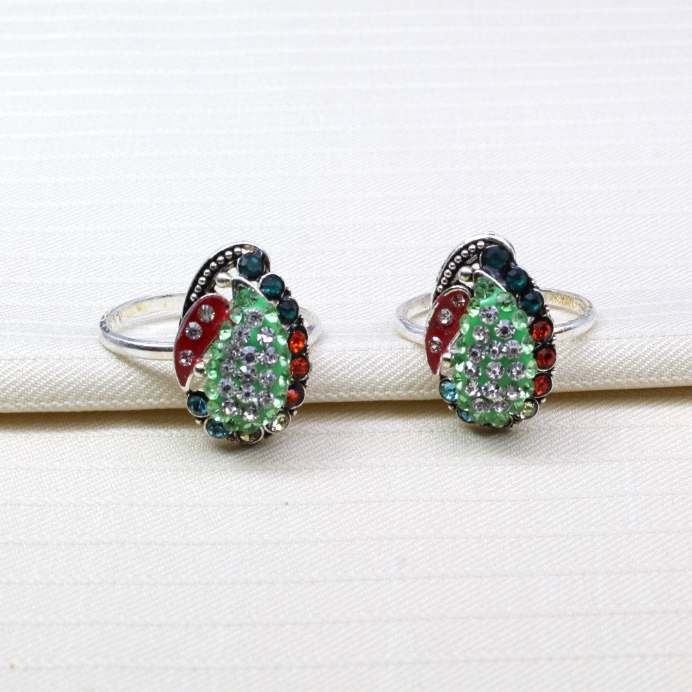 Traditional Silver Handmade Crystal Enamel Toe Ring