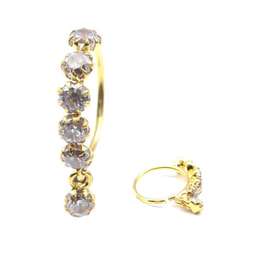 14k Real Solid Gold Cute Indian White CZ Nath for women