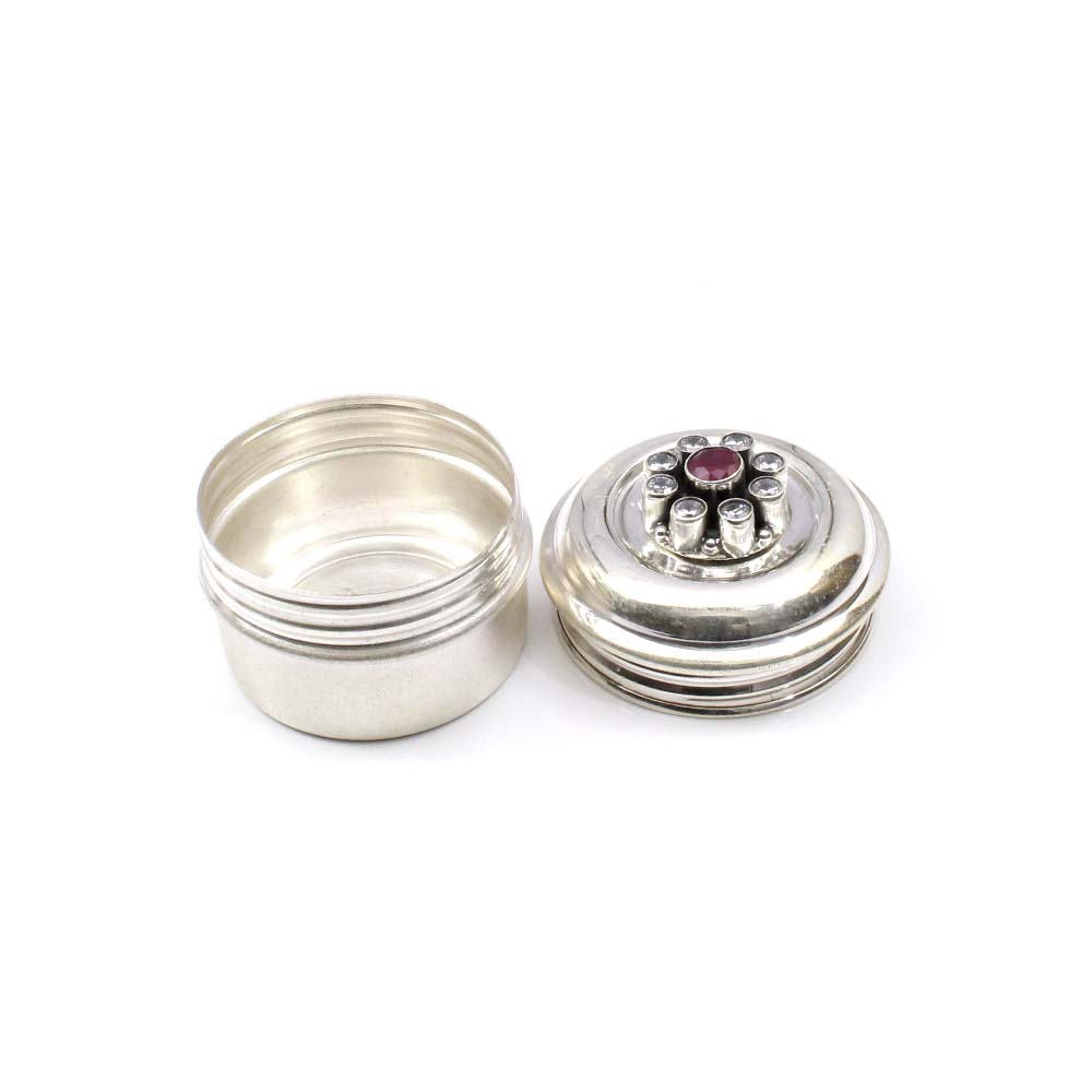 Cute Silver CZ honey container dibbi for red book remedy sindur box gift