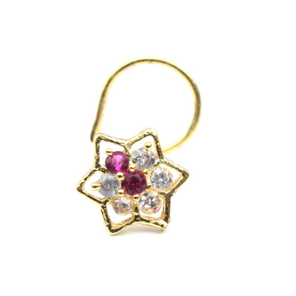 Indian Star Flower Style Nose ring Pink White CZ Twisted piercing nose ring 22g