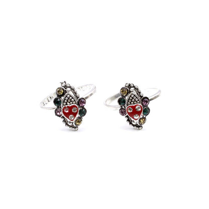 Ethnic Silver Handmade Crystal Enamel Toe Rings