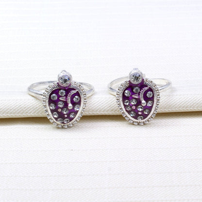 Silver Crystal Enamel Toe Rings