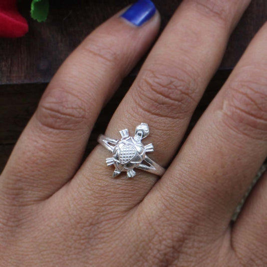 Cute Turtle Style Indian Pure 925 Solid Silver Unisex Ring