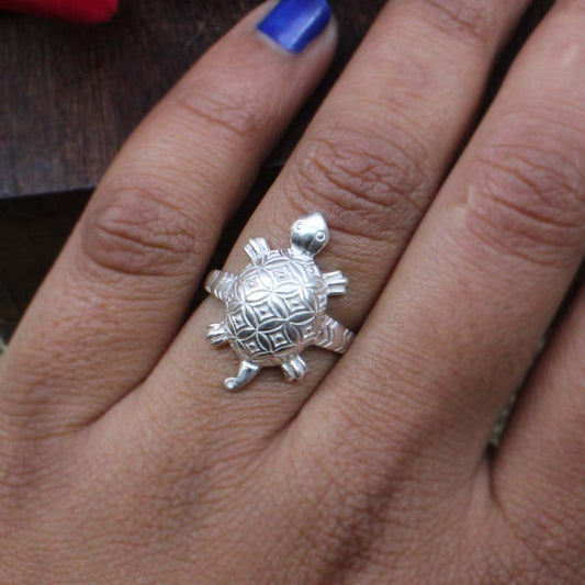 Turtle Traditional Indian Style Beautiful Pure 925 Solid Silver Unisex Ring