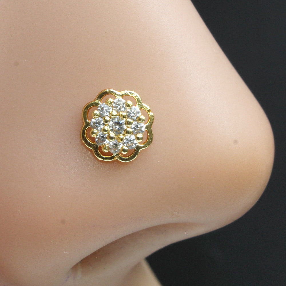 Gold plated CZ Corkscrew Nose Stud Nose Ring