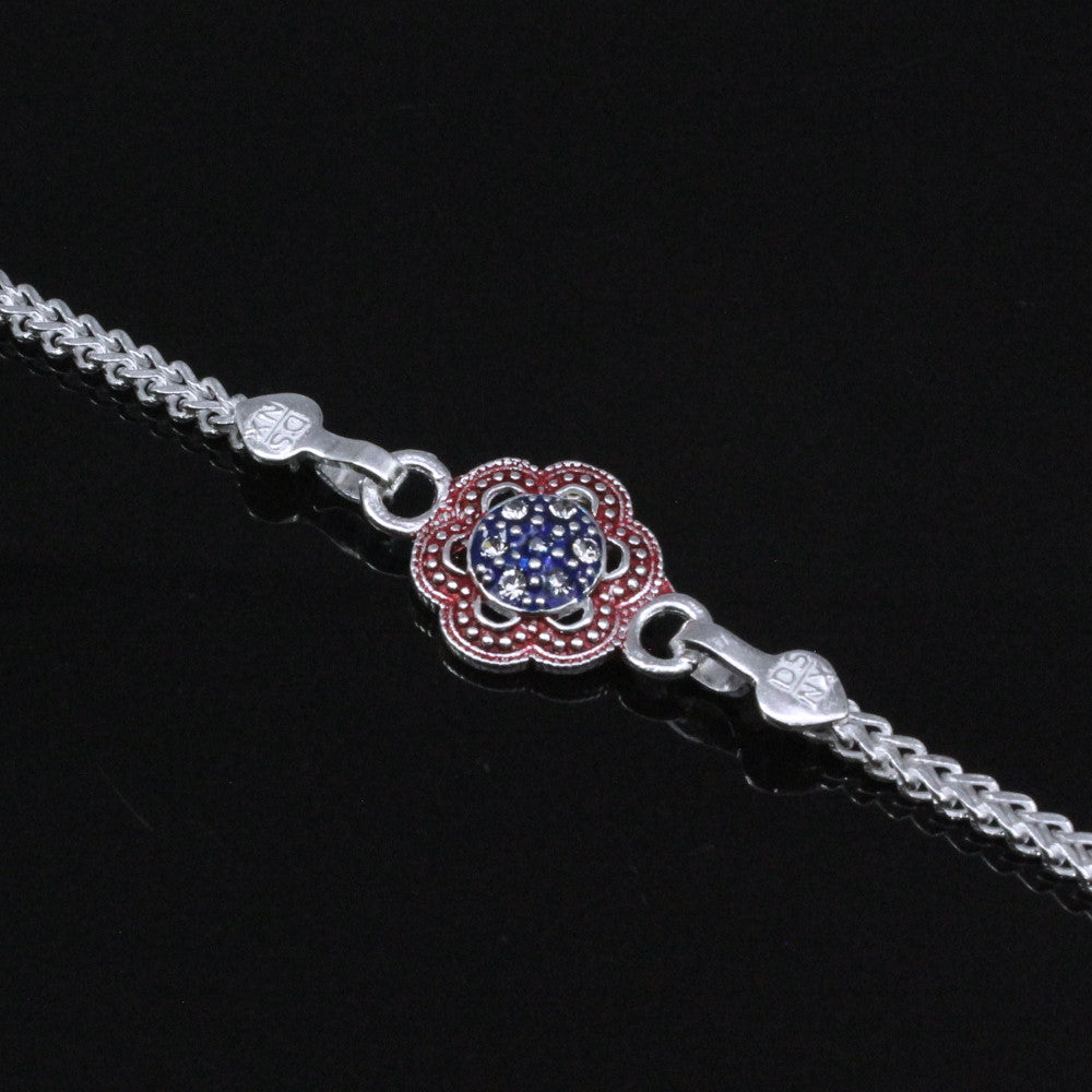 Real Silver Multicolor bracelet Rakhi for men women 7.5"