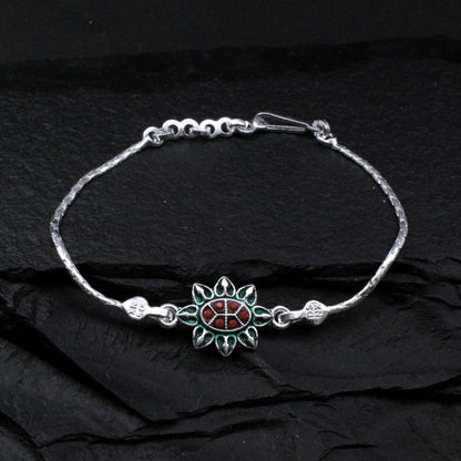 Real Silver Multicolor bracelet Rakhi for men women 7.5"