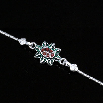 Real Silver Multicolor bracelet Rakhi for men women 7.5"