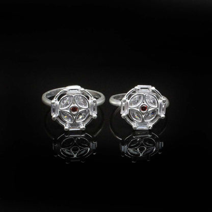 Real 925 Silver Cute Indian Ethnic Style Women Red White CZ Toe Ring Pair