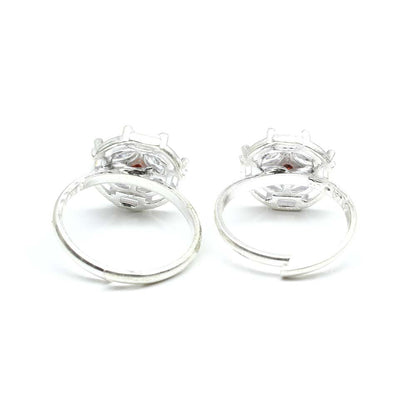 Real 925 Silver Cute Indian Ethnic Style Women Red White CZ Toe Ring Pair