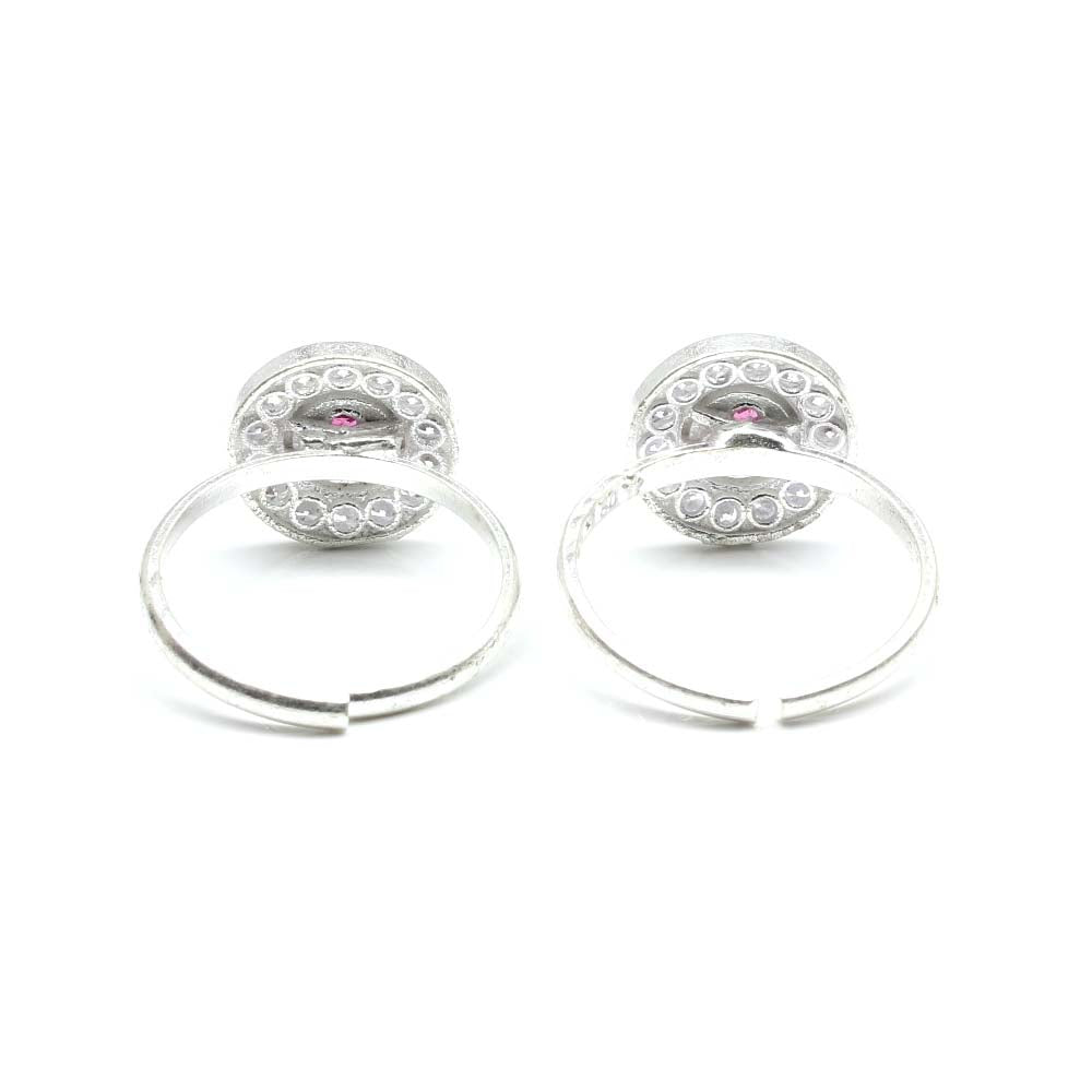 Real Solid 925 Silver Wheel Style Indian Women Pink White CZ Round Toe Ring Pair