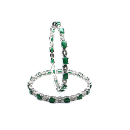 Cute Real 925 Silver Green White CZ Indian Style Women Bangles Bracelet - 6.3 CM