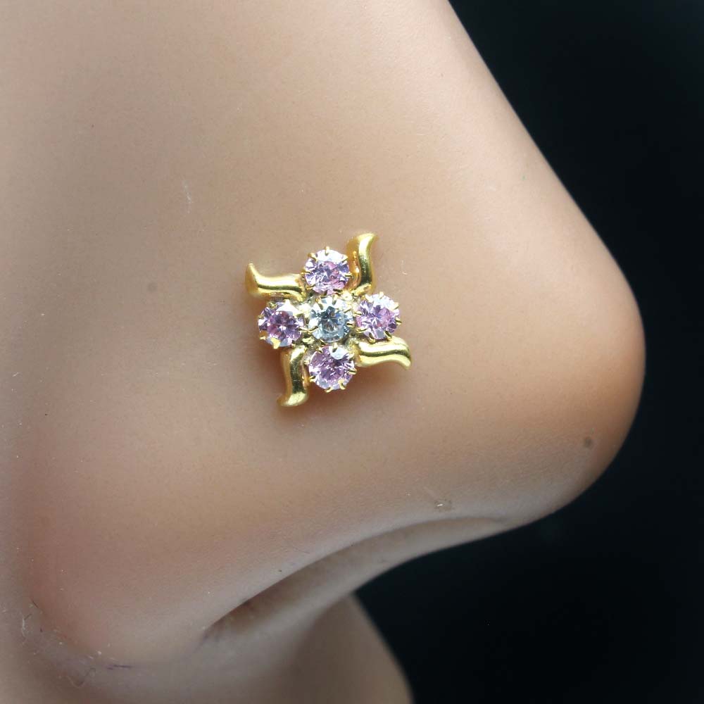 Cute Gold Plated Indian Women Nose Studs CZ Twisted nose ring