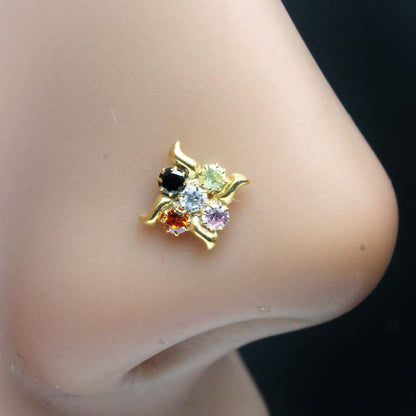 Cute Gold Plated Indian Women Nose Studs CZ Twisted nose ring