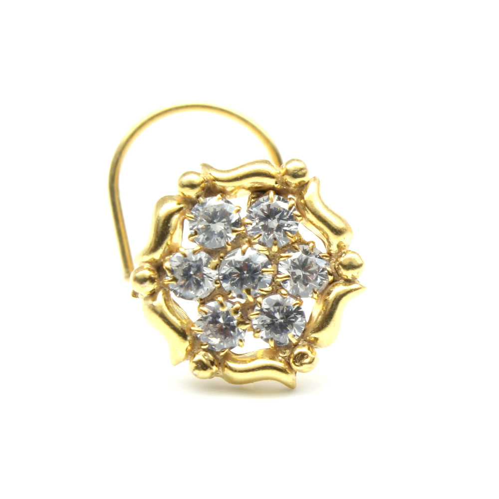 Round Flower Gold Plated Indian Style Nose Studs CZ Twisted Select nose ring