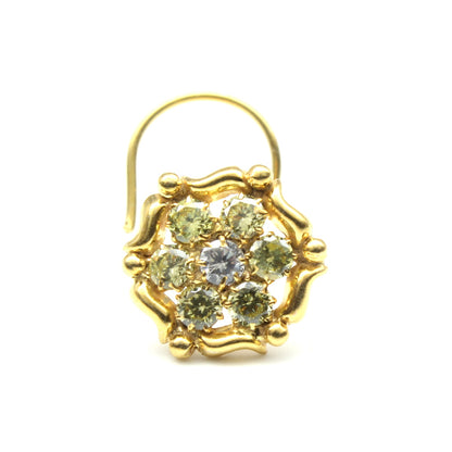 Round Flower Gold Plated Indian Style Nose Studs CZ Twisted Select nose ring