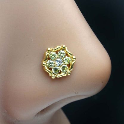 Round Flower Gold Plated Indian Style Nose Studs CZ Twisted Select nose ring