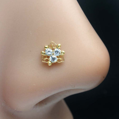 Designer Gold Plated Indian Style Nose Studs CZ Corkscrew Select nose ring