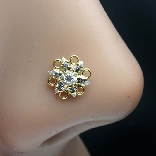 Flower Style Gold Plated Indian women Nose Studs CZ Twisted nose ring