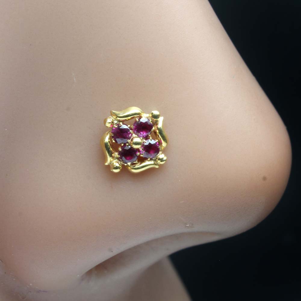 Cute Ethnic Gold Plated Indian Style Nose Studs CZ Twisted nose ring