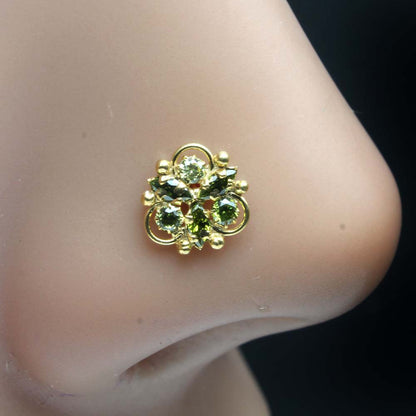 Ethnic Gold Plated Indian Women Style Nose Studs CZ Twisted nose ring 24g