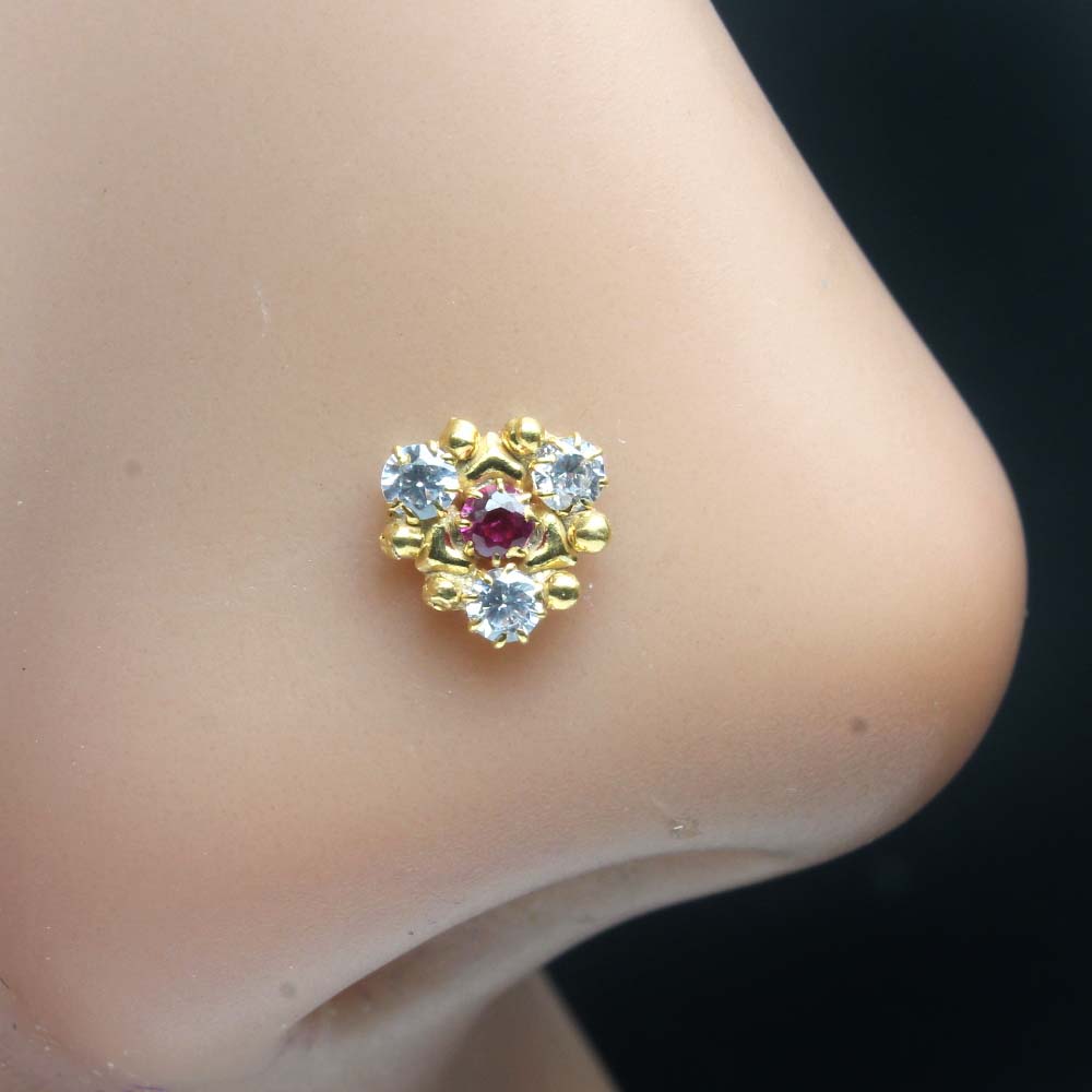 Beautiful Gold Plated Indian Women Style Tiny Nose Studs CZ Twist nose ring 24g