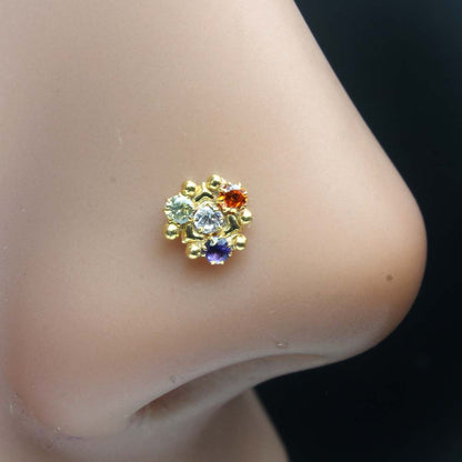 Beautiful Gold Plated Indian Women Style Tiny Nose Studs CZ Twist nose ring 24g