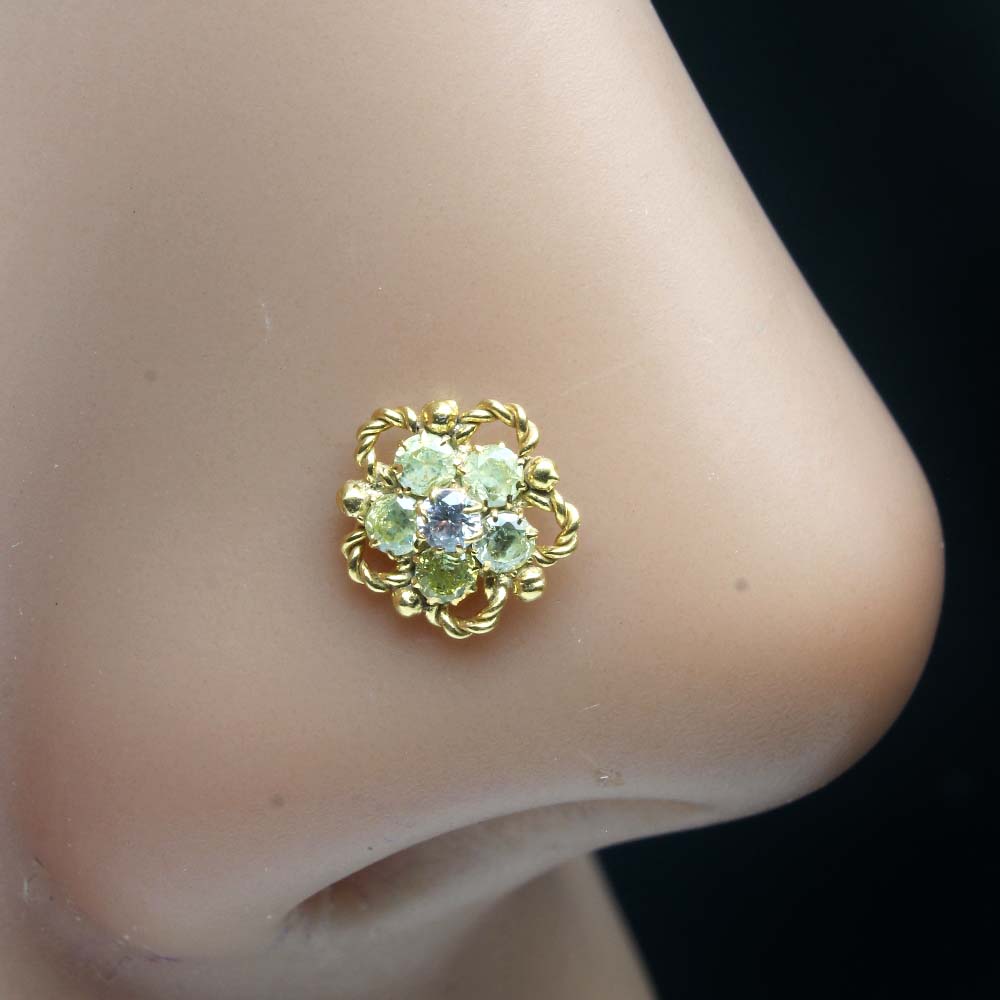 Cute Flower Gold Plated Indian Women Style Nose Studs CZ Twisted nose ring 24g