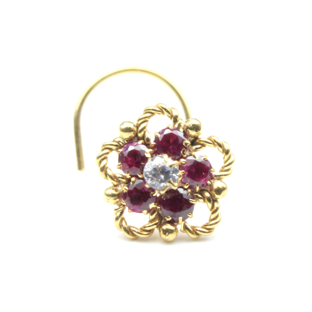 Cute Flower Gold Plated Indian Women Style Nose Studs CZ Twisted nose ring 24g