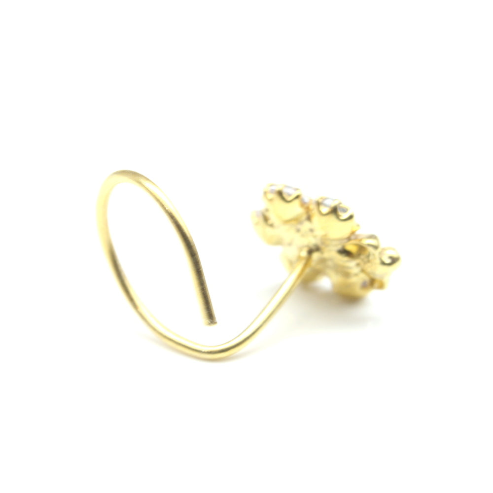 Cute Flower Gold Plated Indian Style Nose Studs CZ Corkscrew nose ring 24g