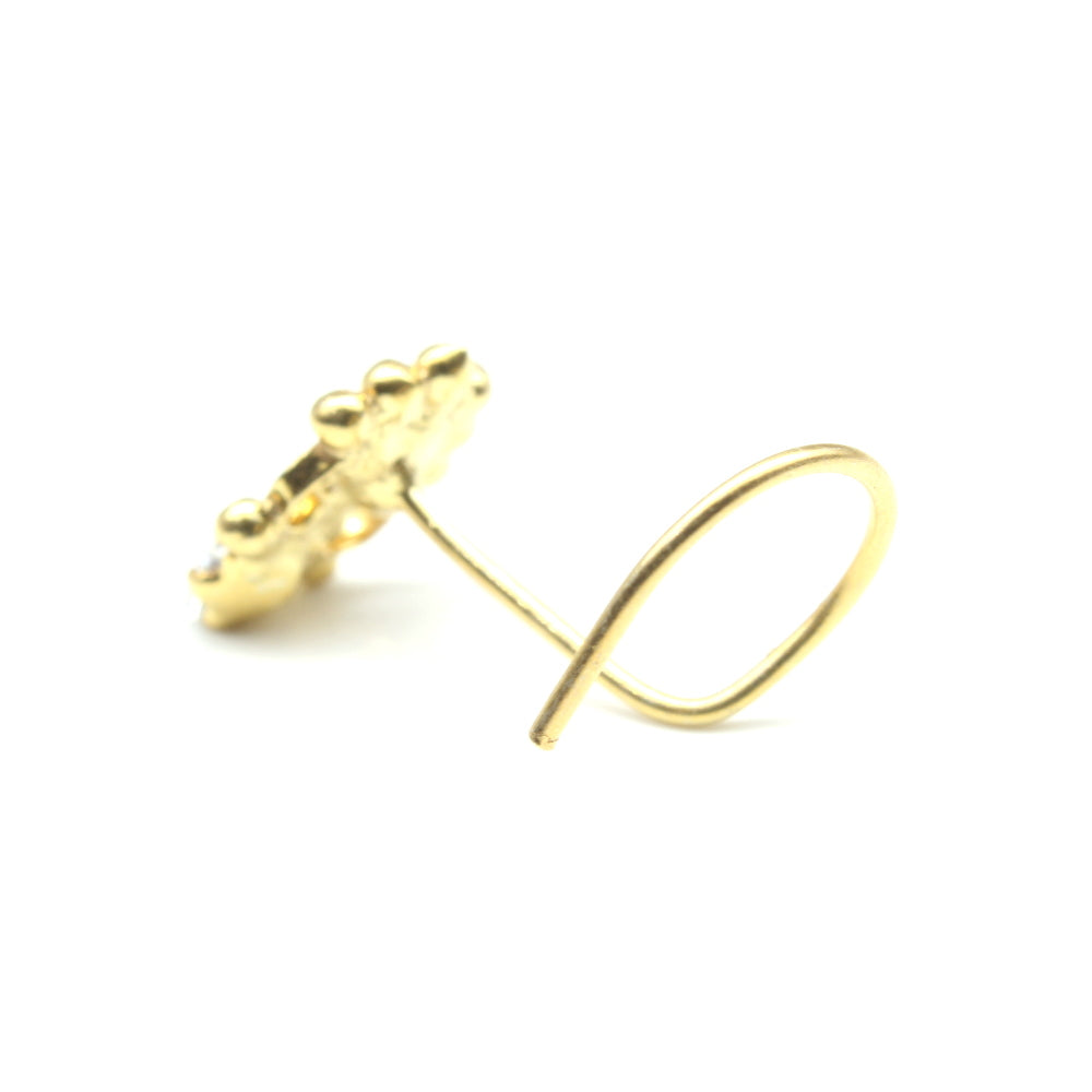 Small Vertical Gold Plated Indian Style Nose Studs White CZ Twisted nose ring