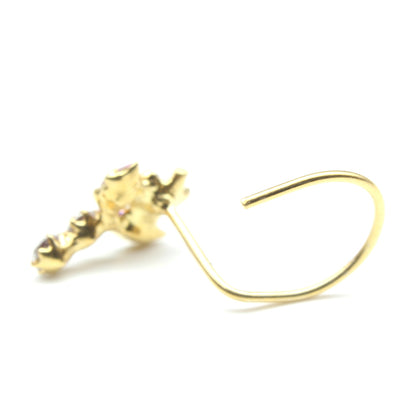 Star Vertical Gold Plated Indian Women Style Nose Studs CZ Twisted nose ring 24g