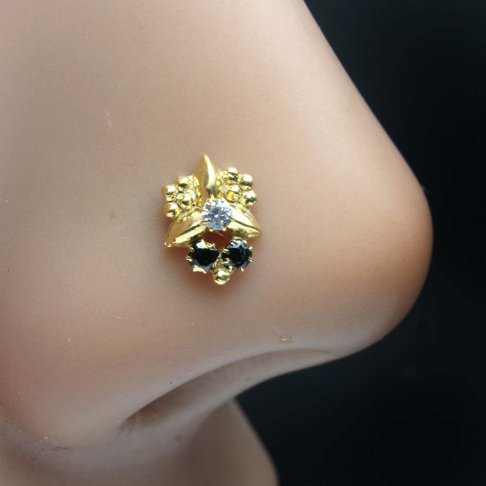 Small Vertical Style Gold Plated Indian Women Nose Studs CZ Twisted nose ring