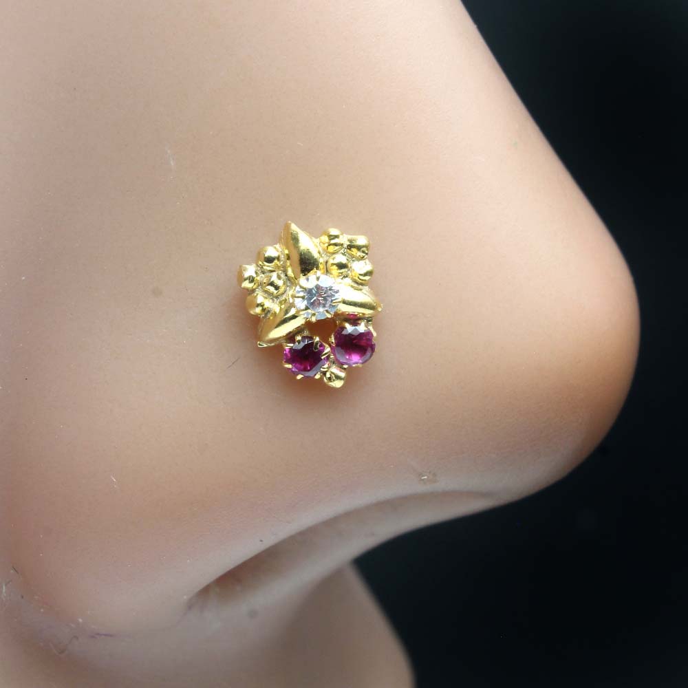 Set of 2 Styles Nose Rings: Sterling Silver Gold Plated 1.25mm CZ Stud and  9mm Nose Hoop - Forbidden Body Jewelry
