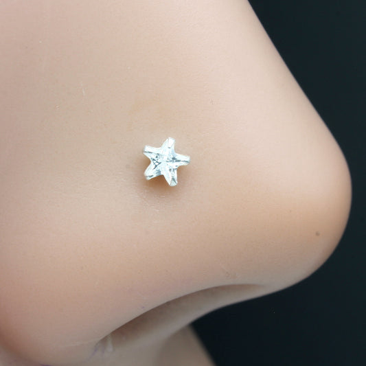 925 Real Silver Tiny Nose Stud White Star CZ Nose pin 