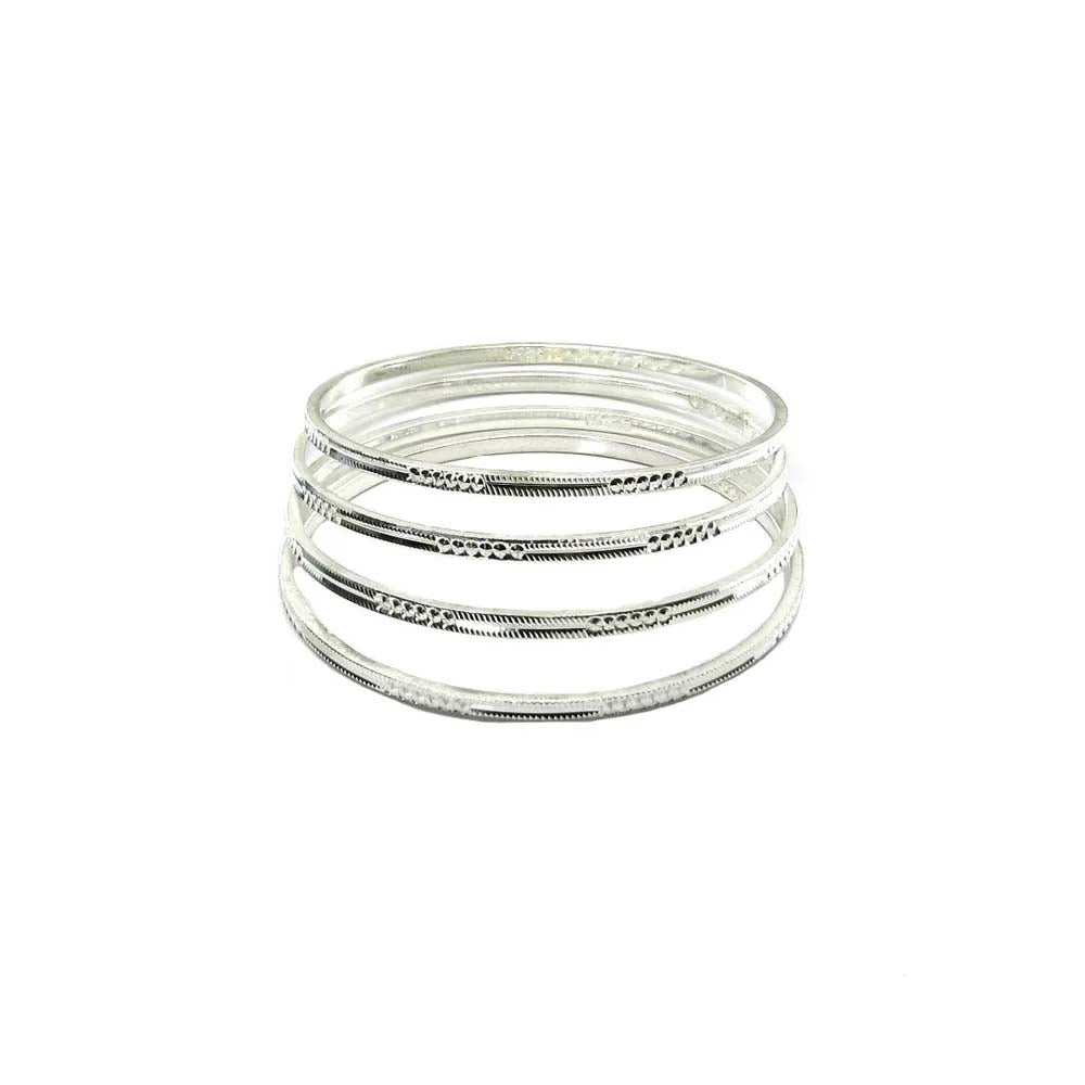 Real Silver Bangles (Churi) - 4pc Set