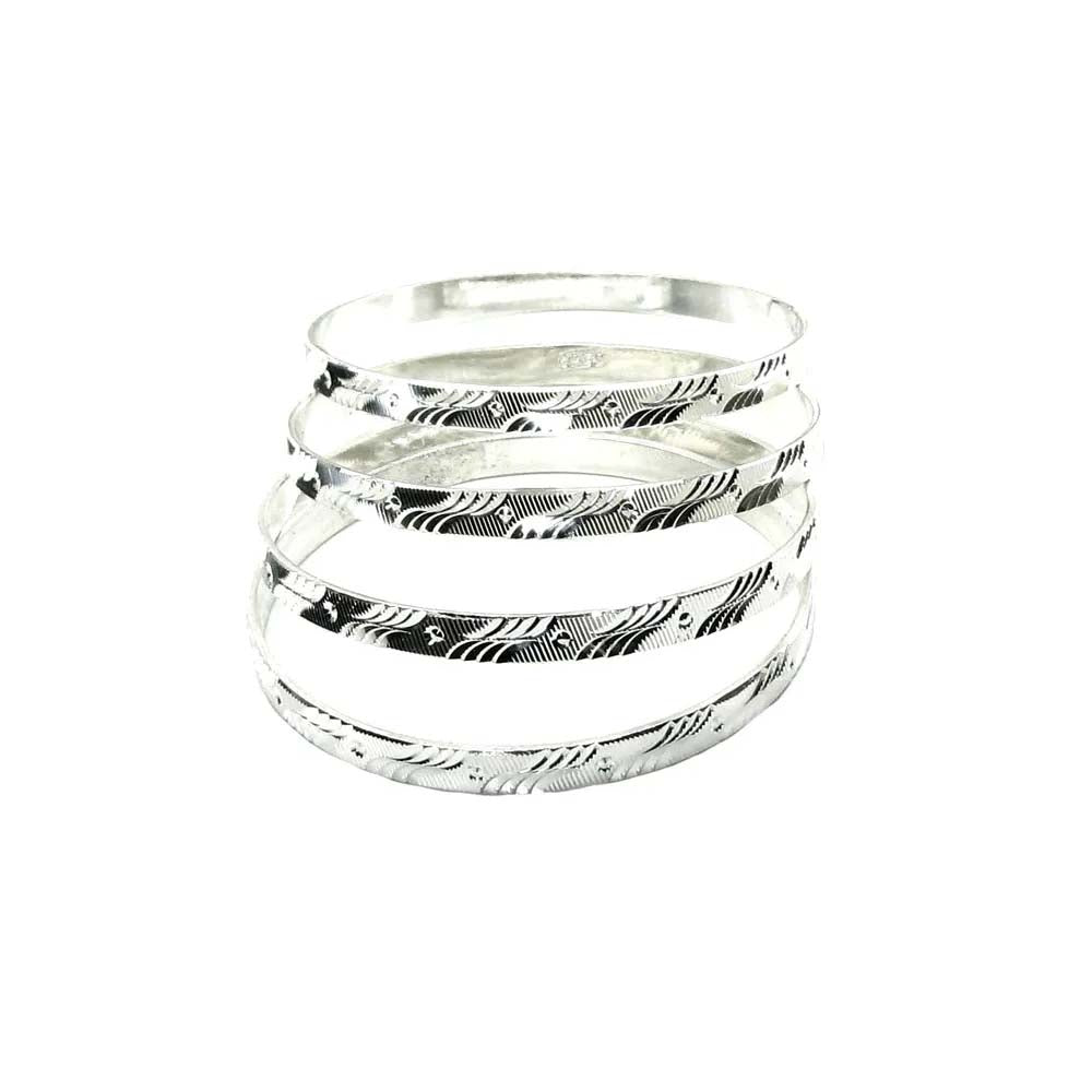 Real Silver Bangles Bracelets (Churi) - 4pc Set