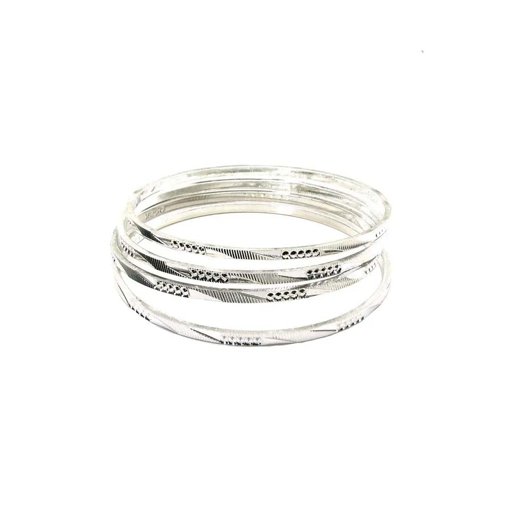 925 Sterling Silver Bangles (Churi) - 4pc Set