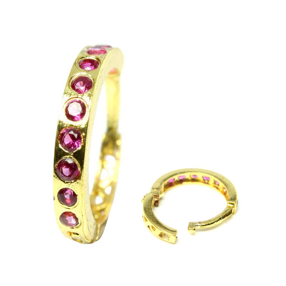 Indian Nose Ring Pink CZ Asian Gold Plated Clicker Hinged Nose Ring