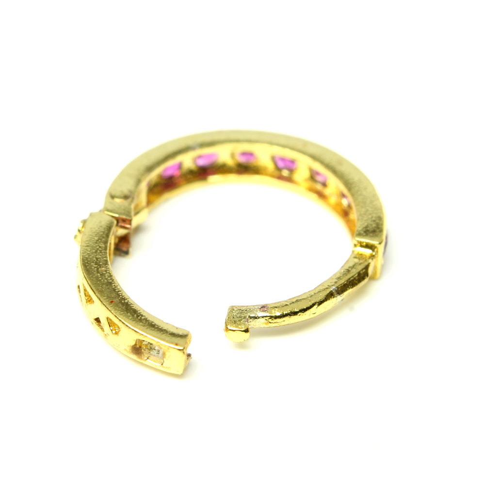 Indian Nose Ring Pink CZ Asian Gold Plated Clicker Hinged Nose Ring