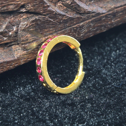 Indian Nose Ring Pink CZ Asian Gold Plated Clicker Hinged Nose Ring