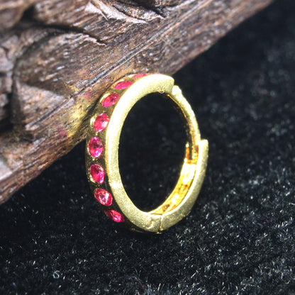 Indian Nose Ring Pink CZ Asian Gold Plated Clicker Hinged Nose Ring