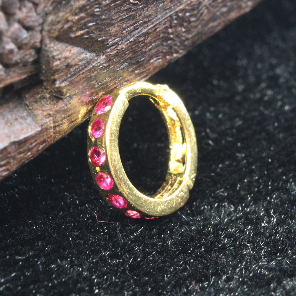 Indian Nose Ring Pink CZ Asian Gold Plated Clicker Hinged Nose Ring