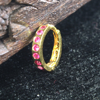 Indian Nose Ring Pink CZ Asian Gold Plated Clicker Hinged Nose Ring