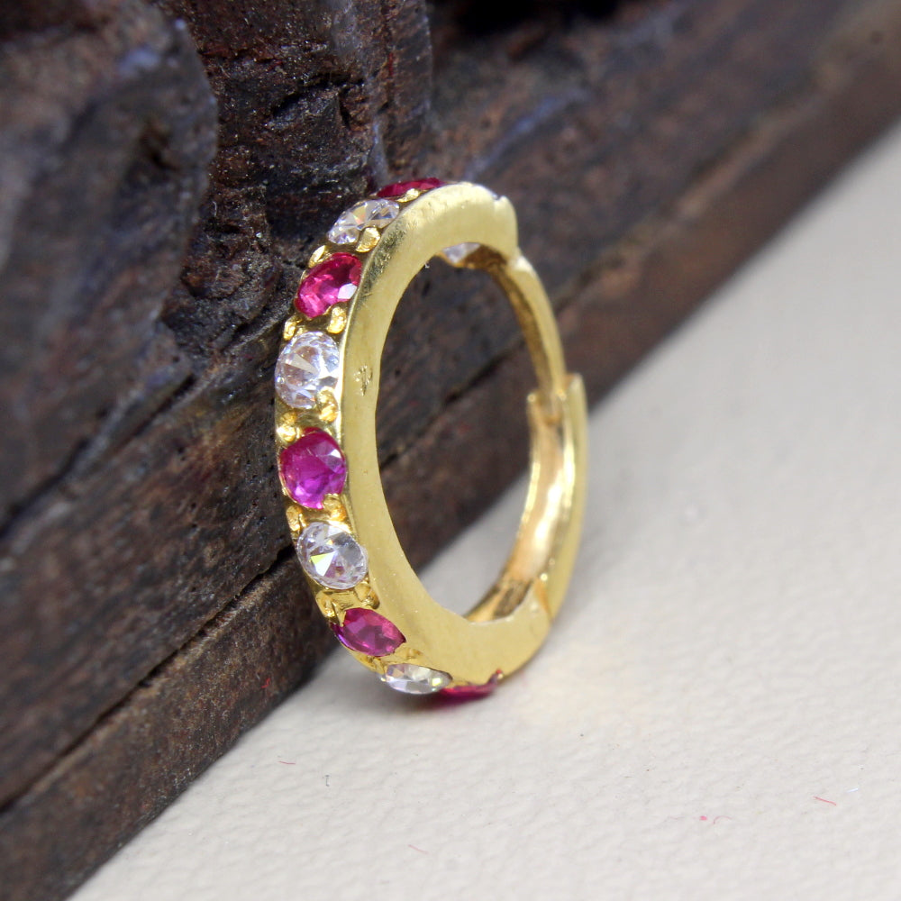 Cute 14k Yellow Gold Pink White CZ Indian Style Women Nath