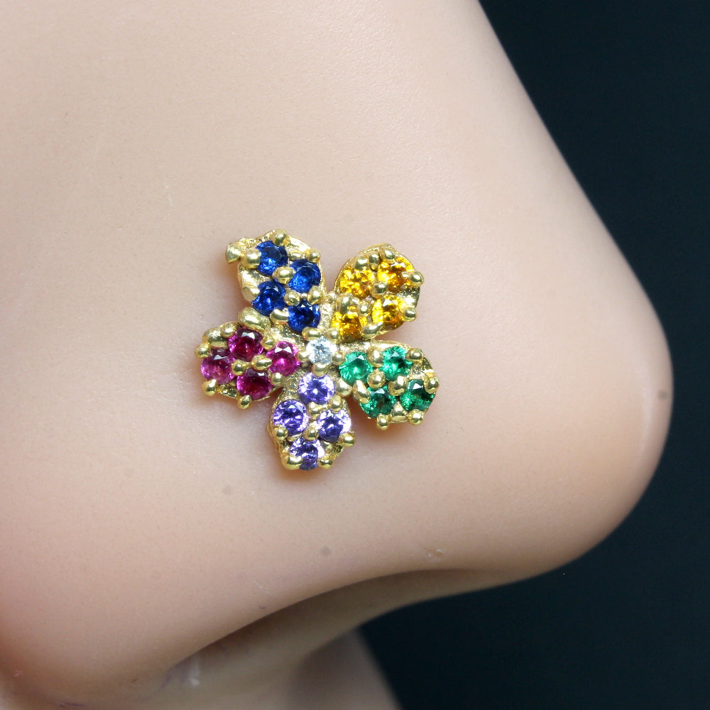 2pc Set Gold Plated Indian Nose Stud CZ Twisted nose ring